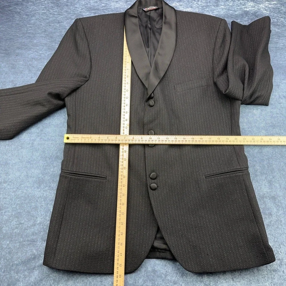 Tailored‎ by Bonacci Mens Black Textured Pinstripe Tuxedo Suit Shawl Lapel USA